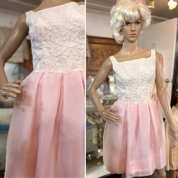 Vintage Dresses & Skirts - Barbie 60s Era Party Dress, Floral Embroidered Bodice & Poof Skirt